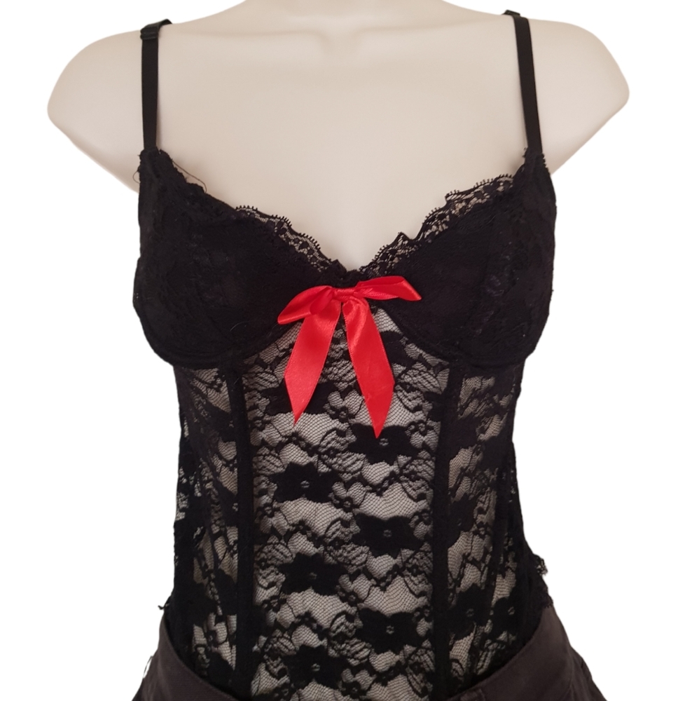 Exposed By Magic Silk Black Lace Stretchy Corset Lingerie Top Size S/M - Picture 4 of 7